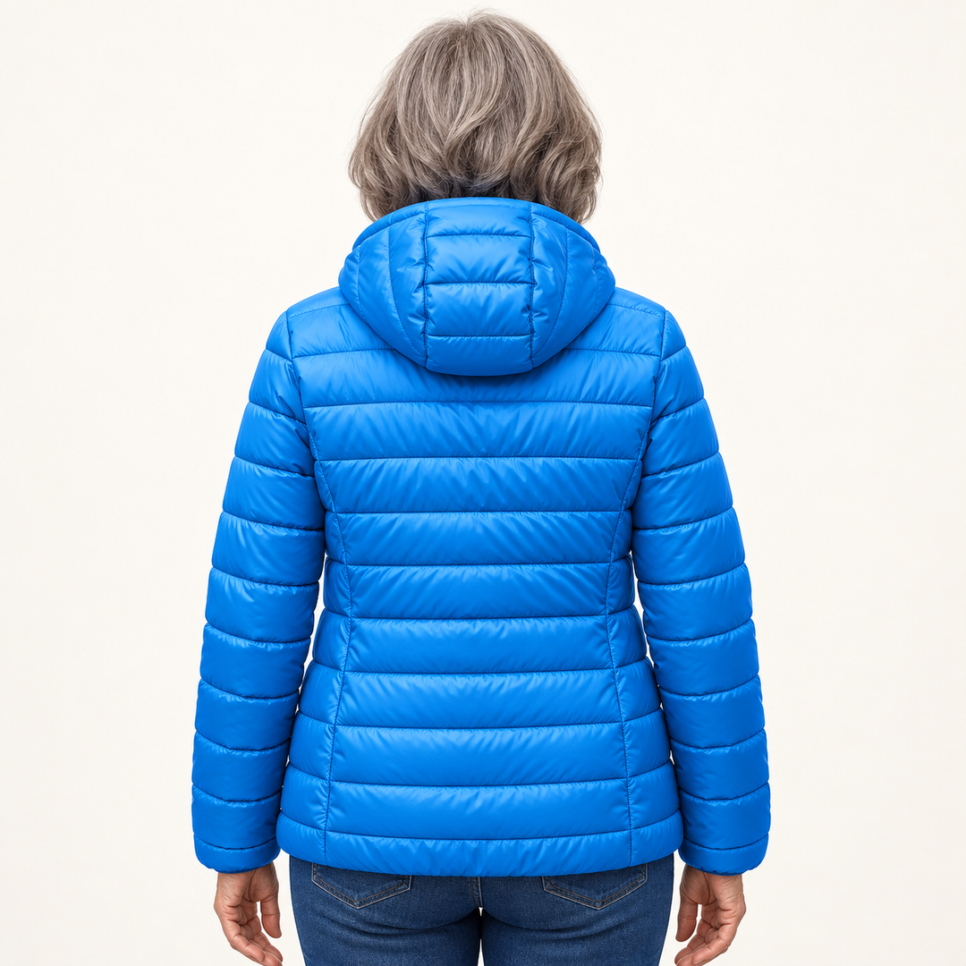 Metta transitional padded jacket in sky blue — back view