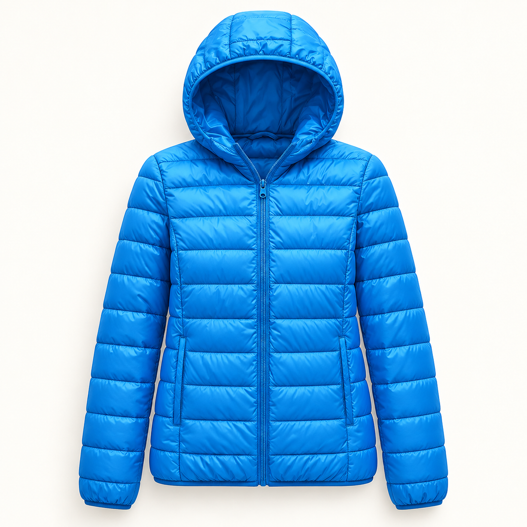 Metta transitional padded jacket in sky blue — isolated front view