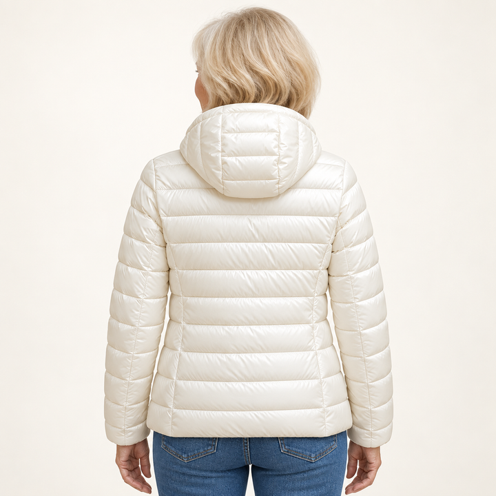 Metta transitional padded jacket in white — back view