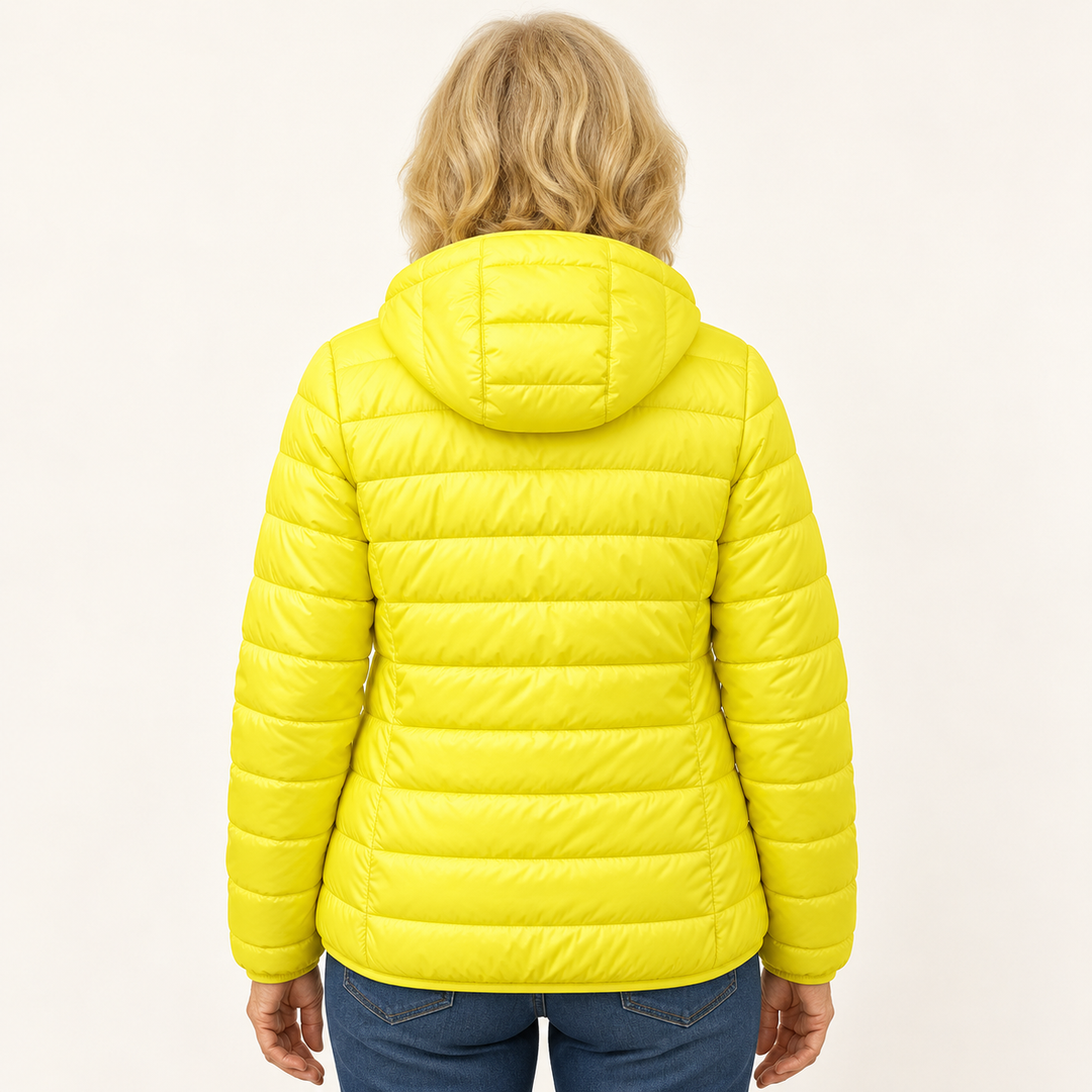 Metta transitional padded jacket in yellow — back view
