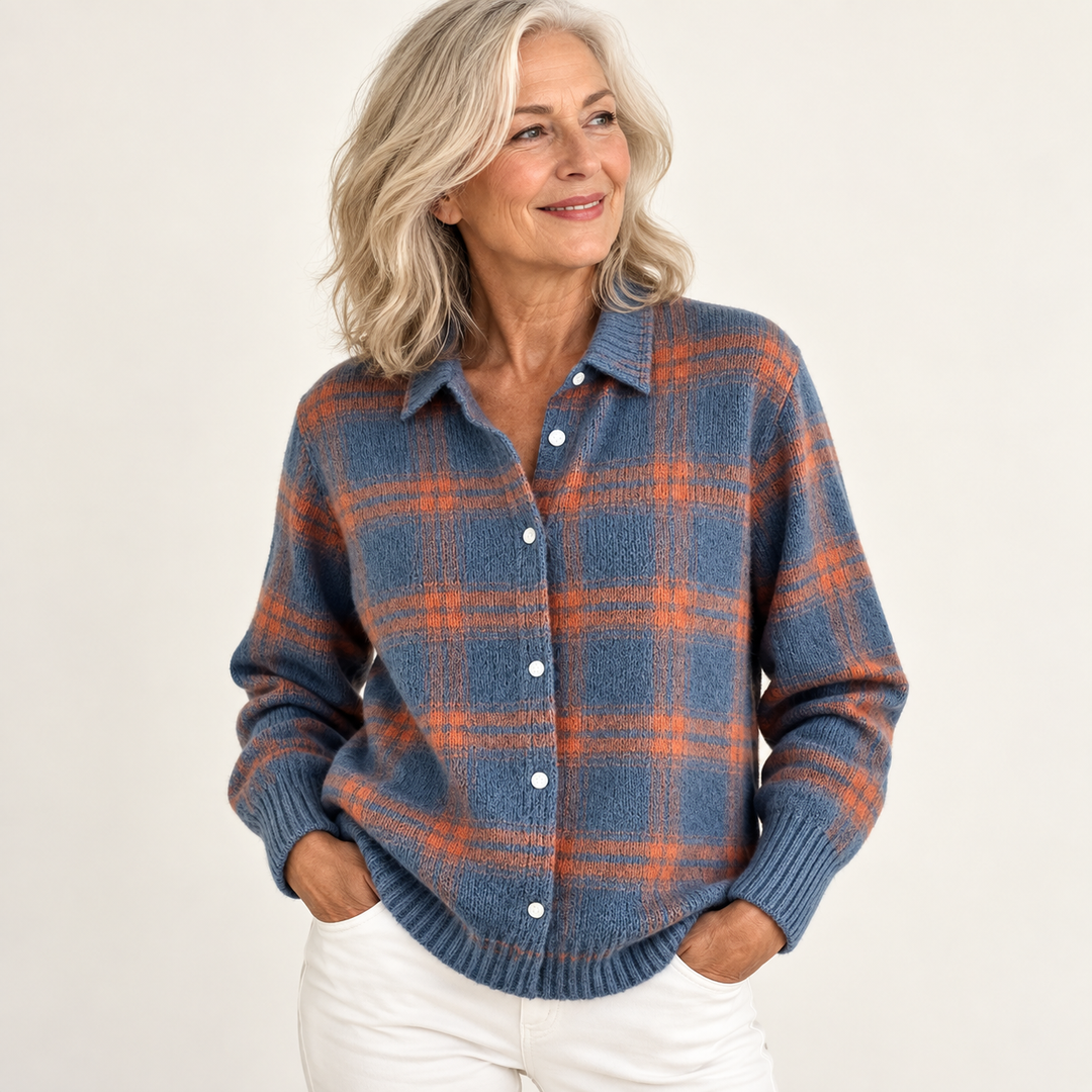 MIRELLA blouse — clean studio context on mature model