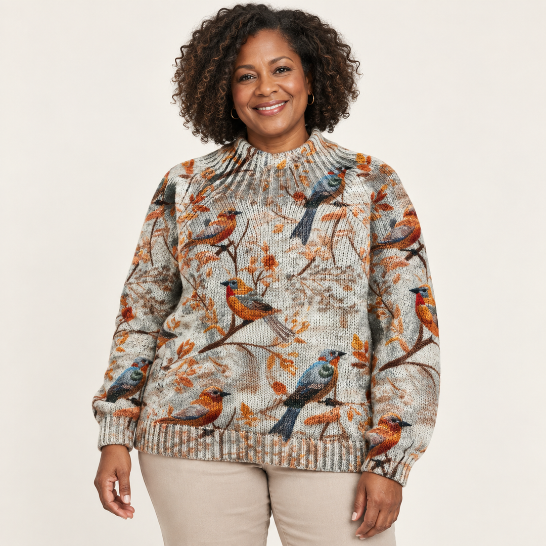 Monica artistic knit jumper on a mature model