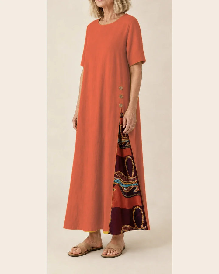 Maurene – Orange | Long Casual Dress with Linen Effect