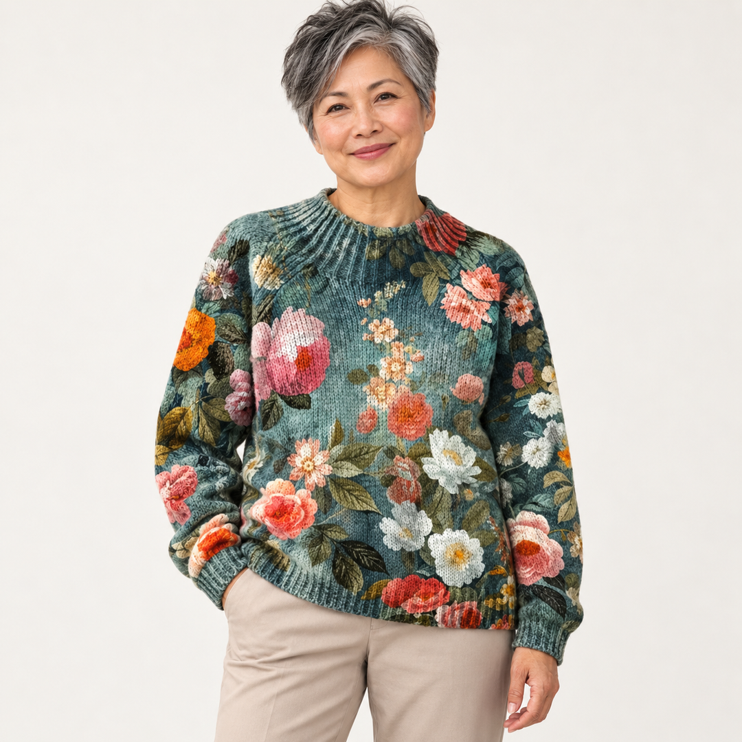 Patricia artistic knit jumper on a mature model