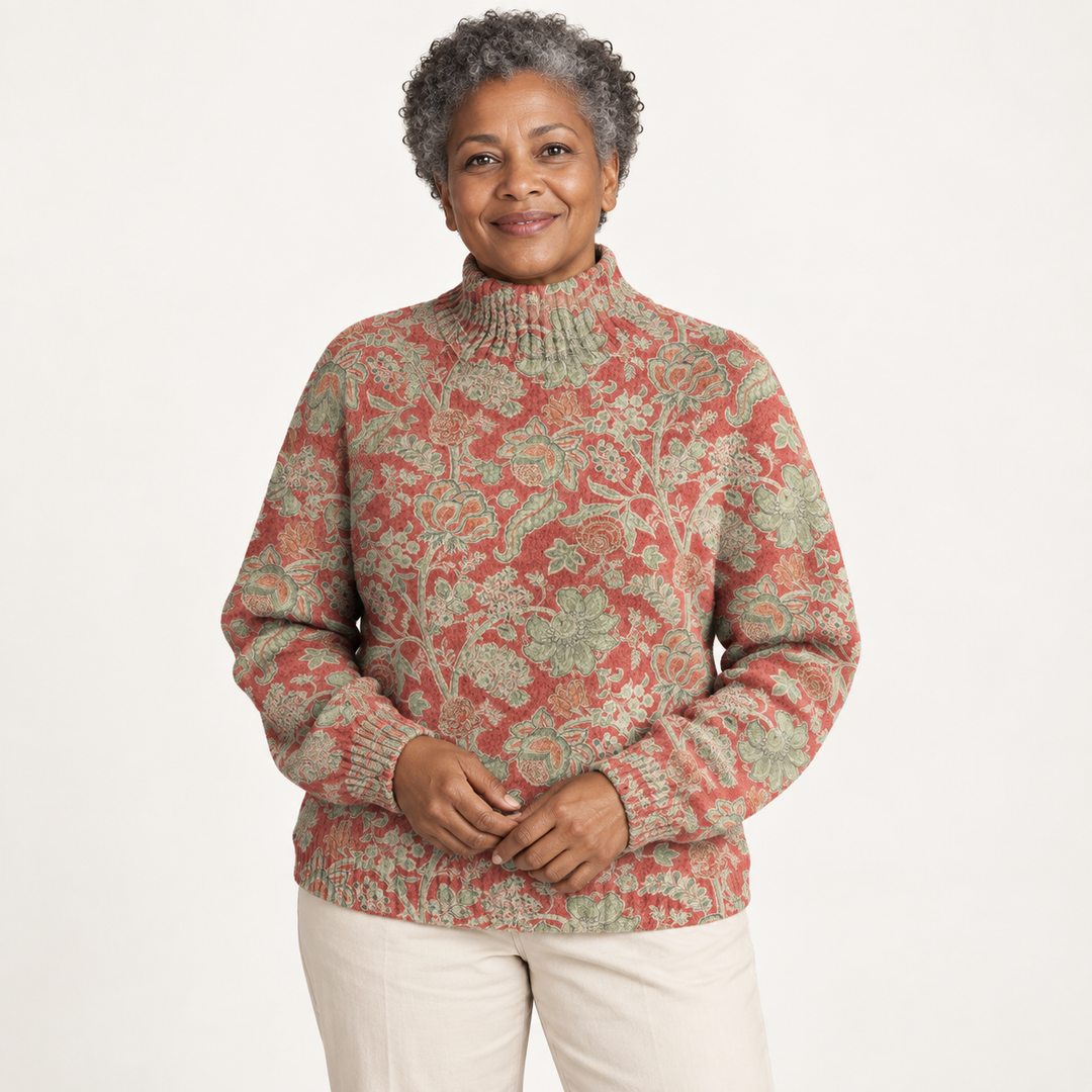 Rachel artistic knit jumper on a mature model