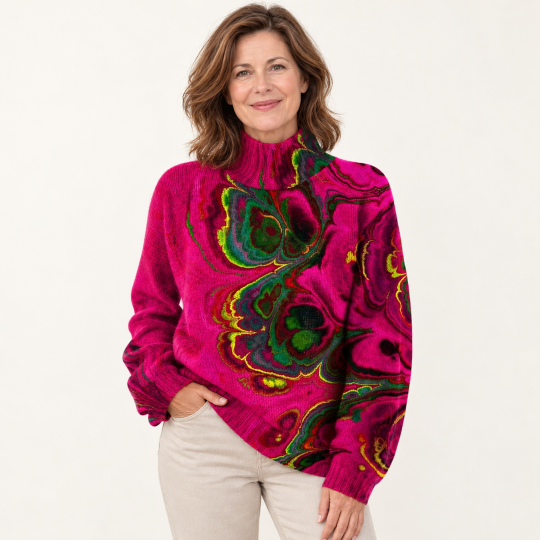Rita artistic knit jumper on a mature model
