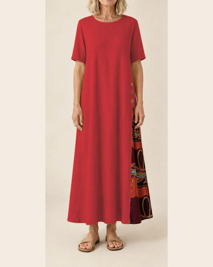 Maurene – Red | Casual Long Dress with Linen Effect