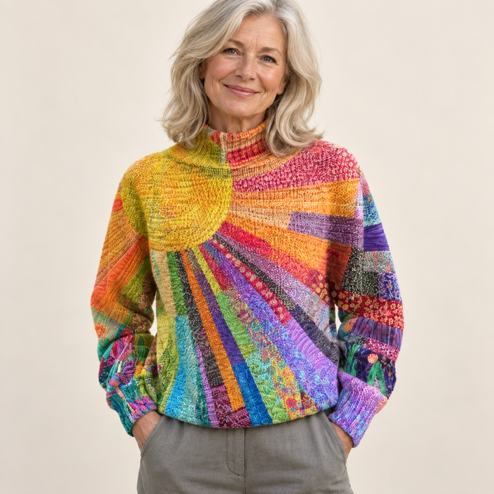 Rosalyra Retro Sunburst Roll-Neck Top front view