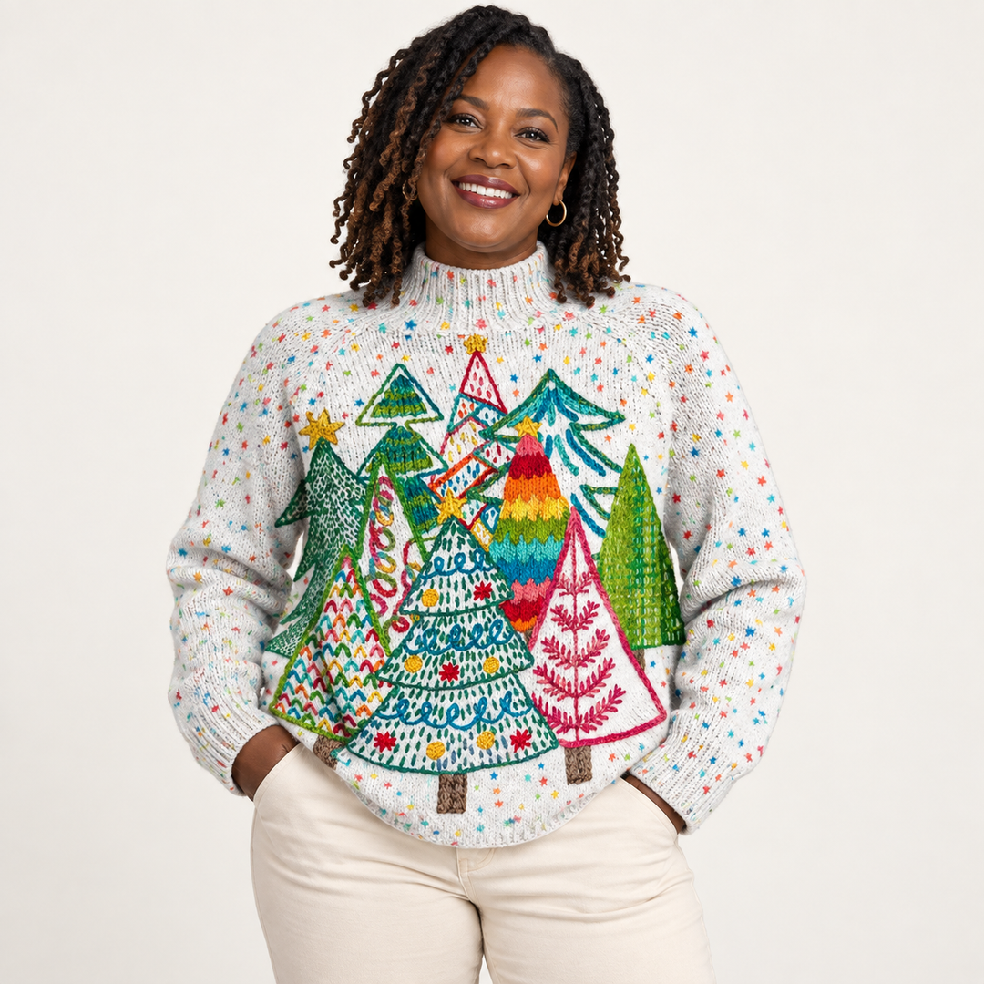 Sara artistic knit jumper on a mature model