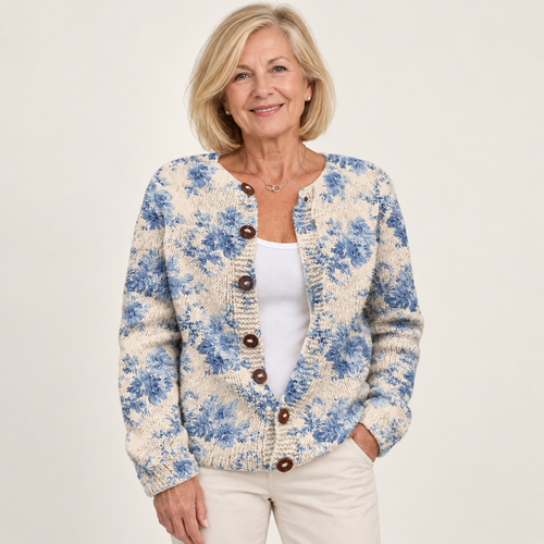 Daysie | Blue Botanical Knit Cardigan