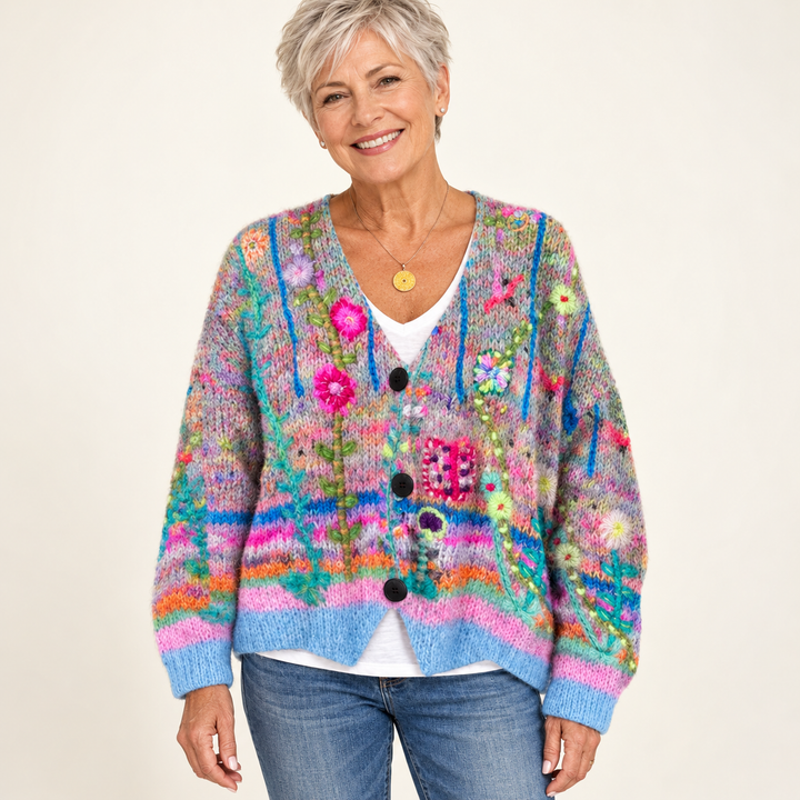 Addison™ - Elegant Retro Casual Buttoned Cardigan worn by a mature woman on a clean background