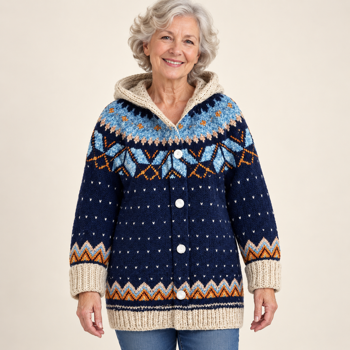 Madison™ - Soft Handcrafted Cardigan worn by a mature woman on a clean background