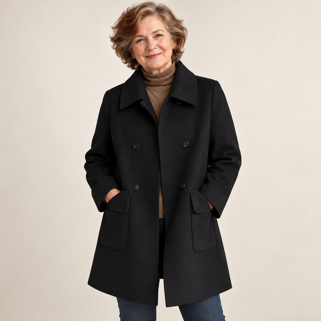 Women's fitted mid-length coat — black