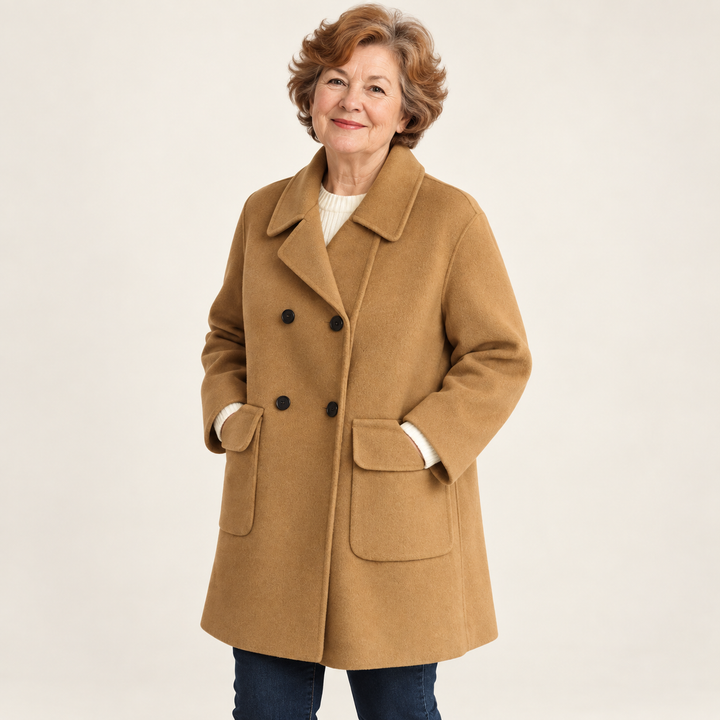 Women's fitted mid-length coat — camel