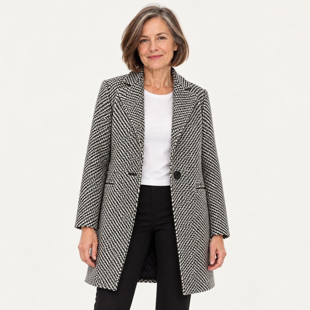 Women's grey houndstooth coat — front