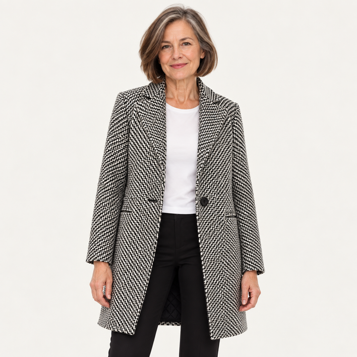 Women's grey houndstooth coat — front