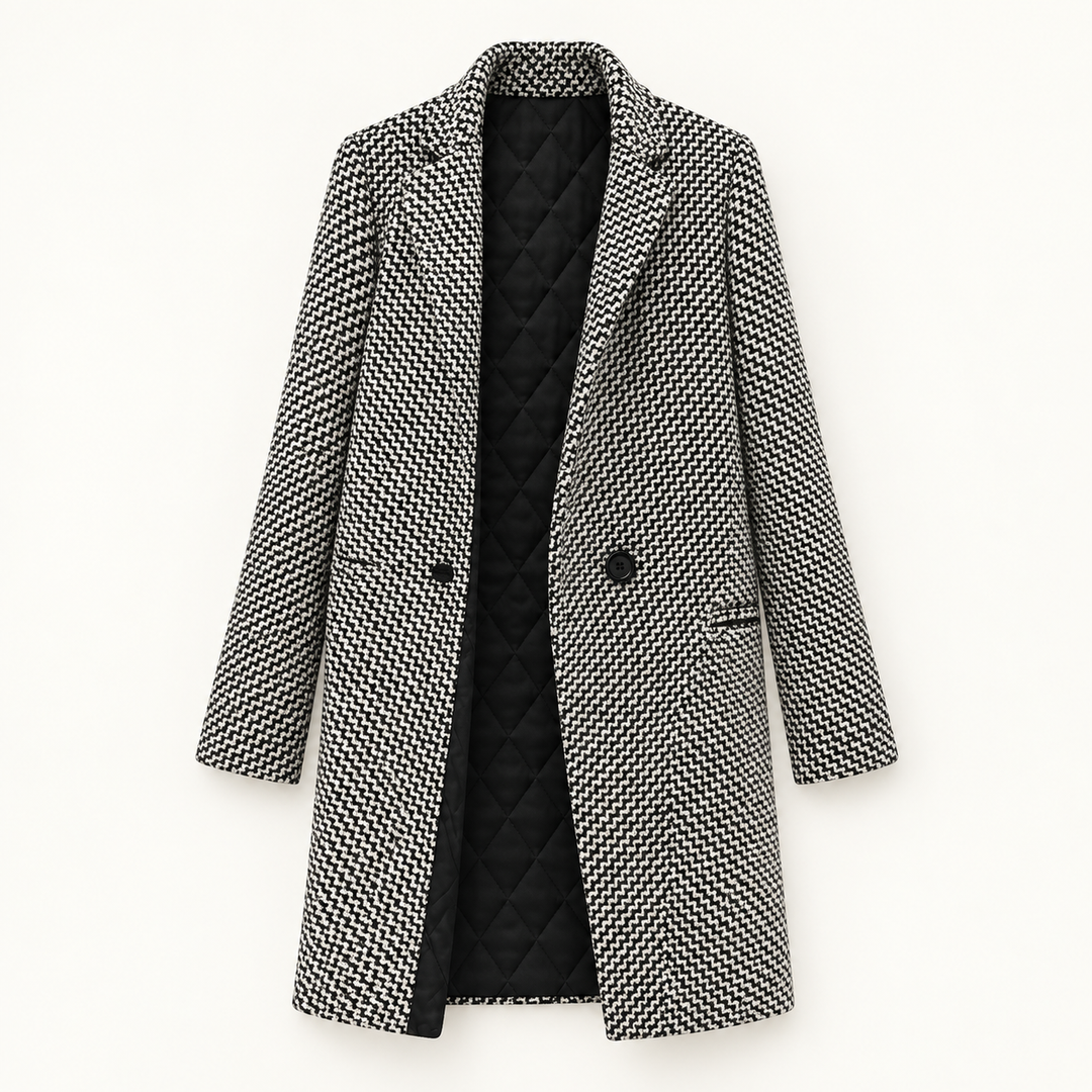 Women's grey houndstooth coat — isolated