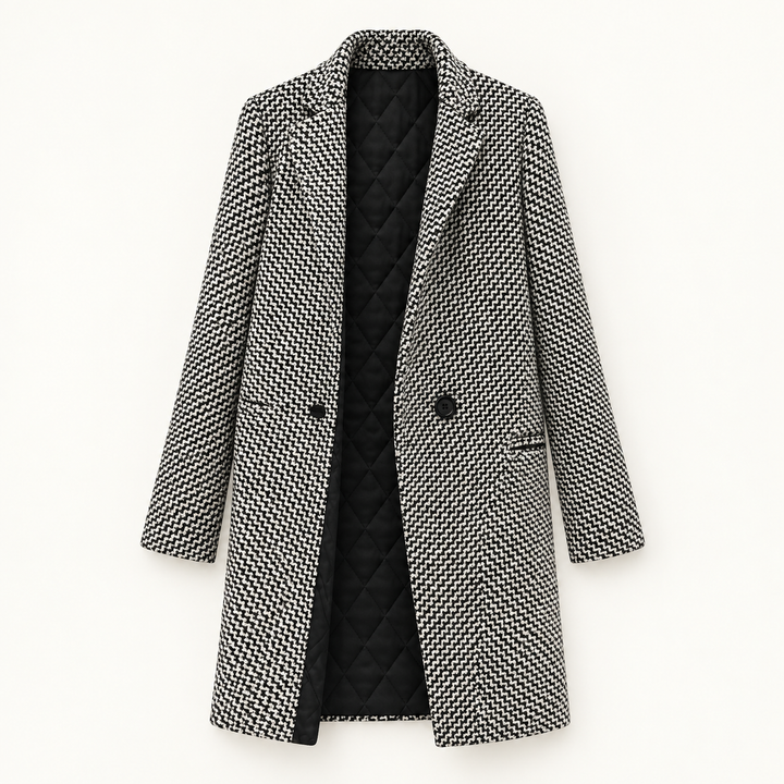 Women's grey houndstooth coat — isolated