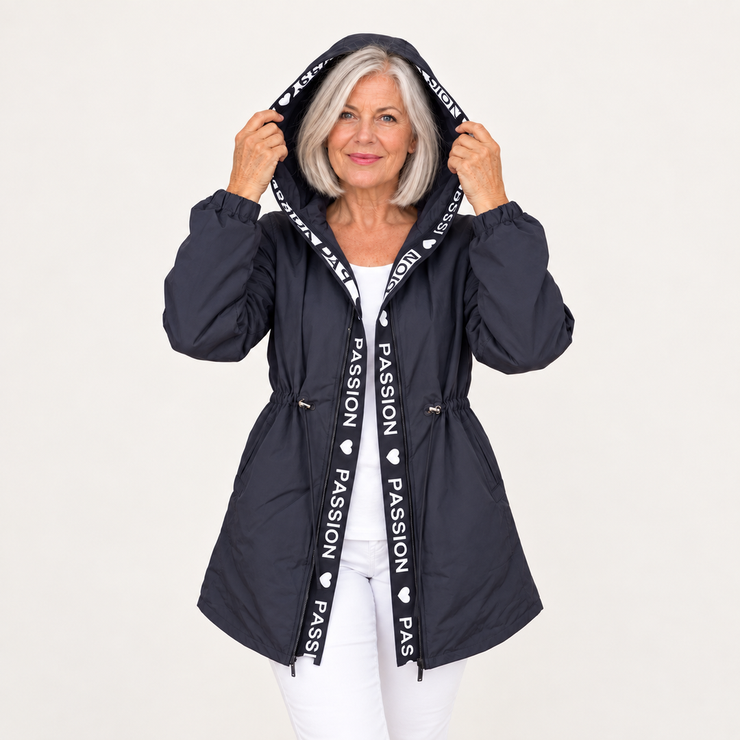 Women's lightweight hooded trench coat — front