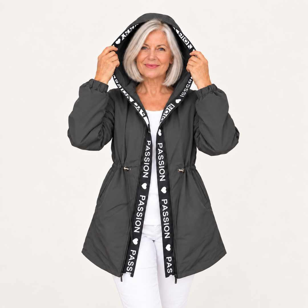 Women's lightweight hooded trench coat — grey