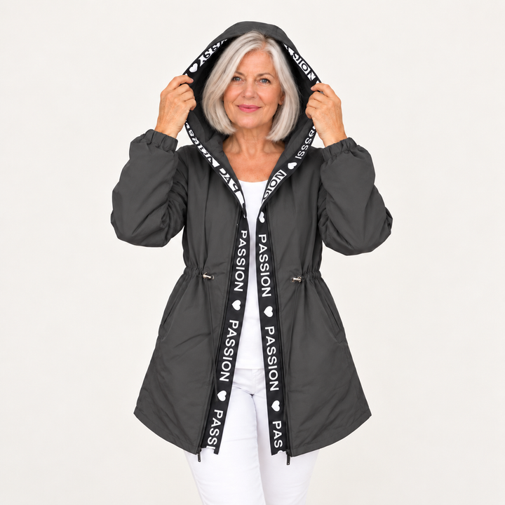 Women's lightweight hooded trench coat — grey