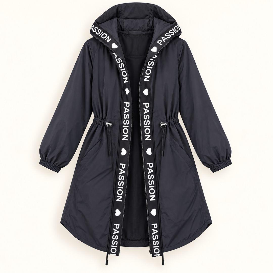 Women's lightweight hooded trench coat — isolated