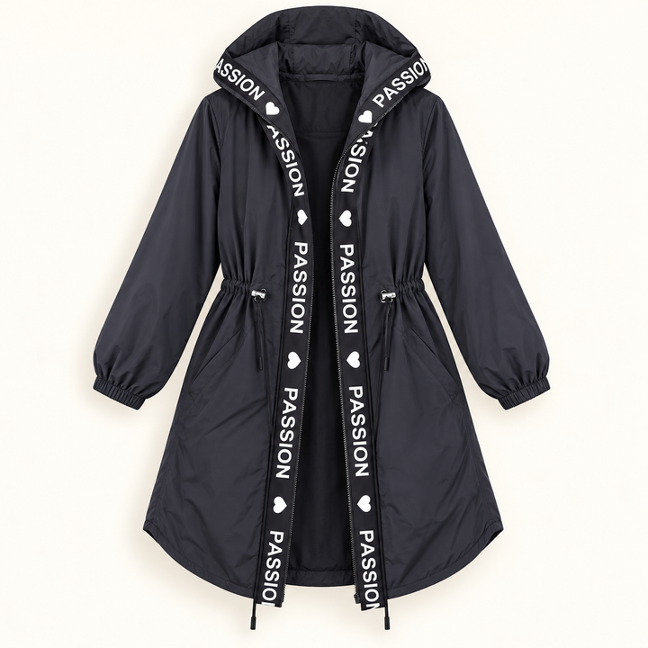 Women's lightweight hooded trench coat — isolated