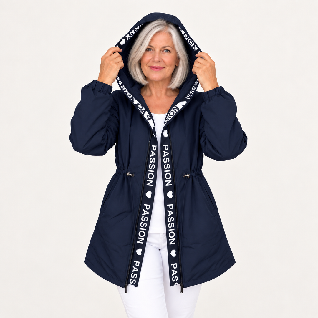 Women's lightweight hooded trench coat — navy