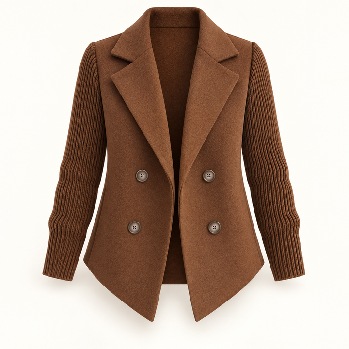 Women's relaxed coat with knitted sleeves — isolated