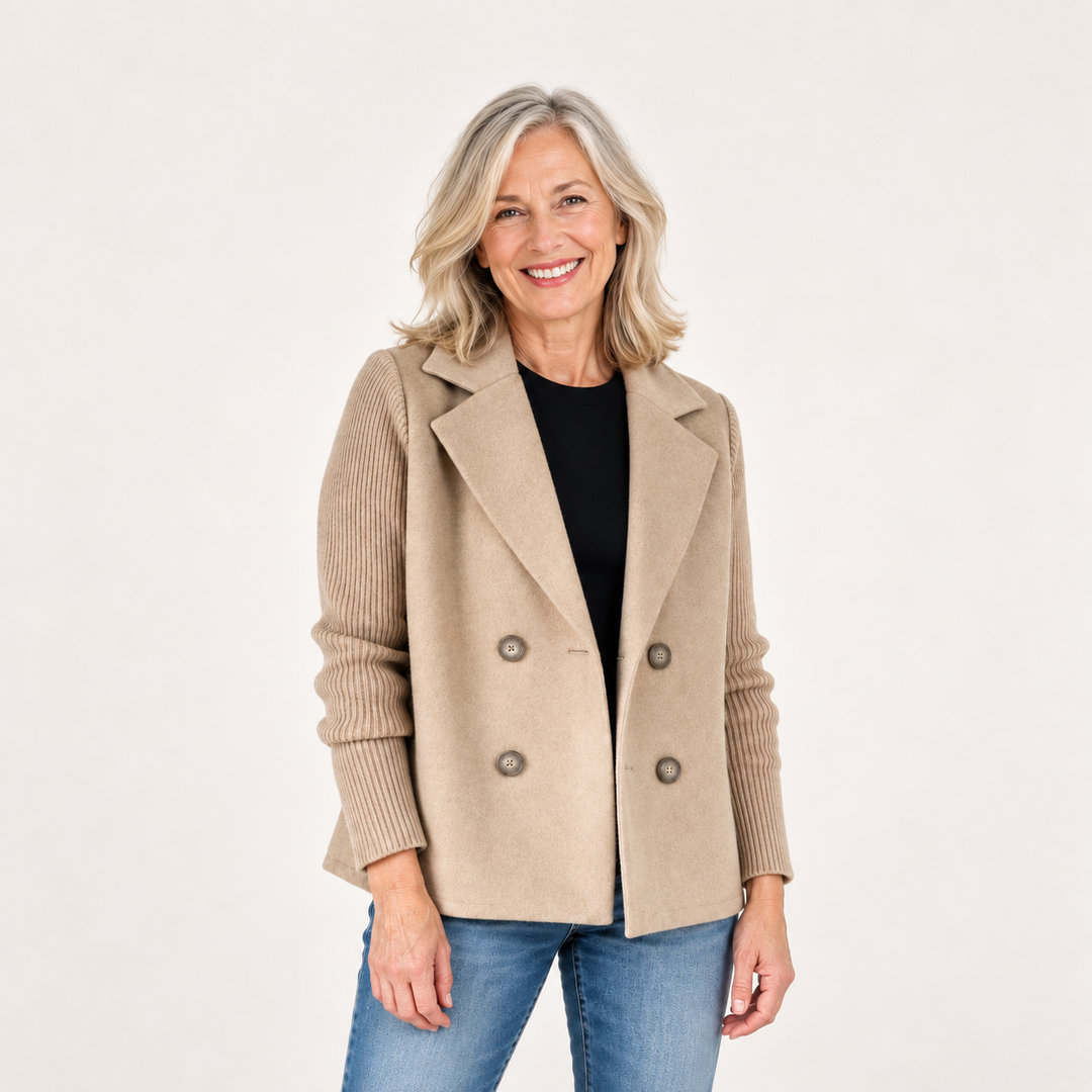 Women's relaxed coat with knitted sleeves — khaki