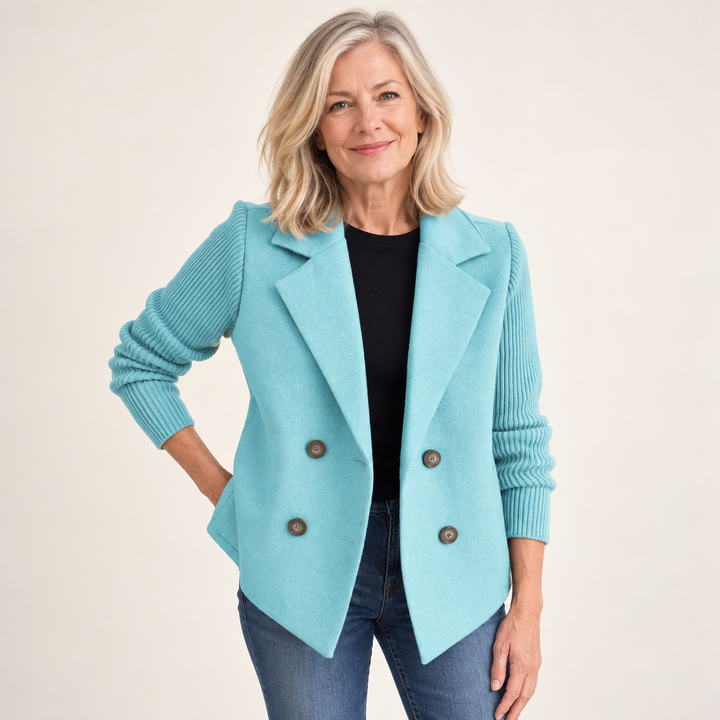 Women's relaxed coat with knitted sleeves — lightblue