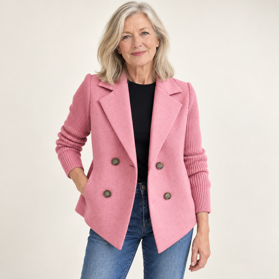 Women's relaxed coat with knitted sleeves — pink
