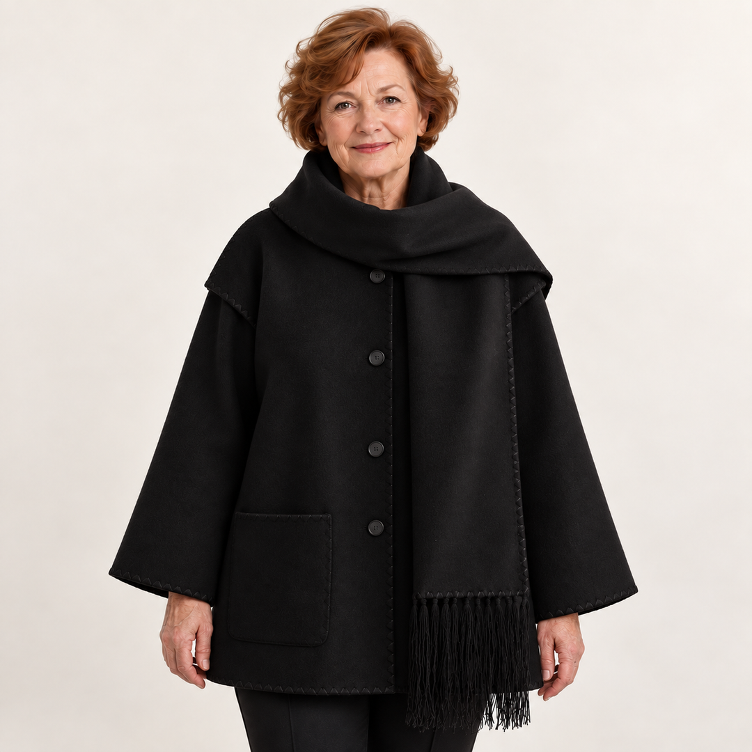 Women's scarf coat — black