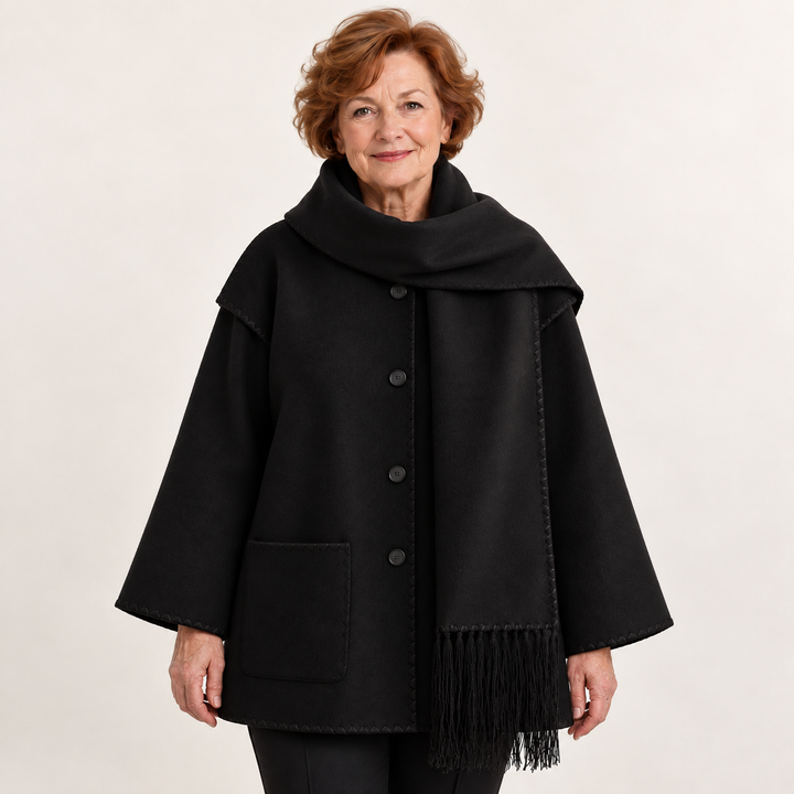 Women's scarf coat — black