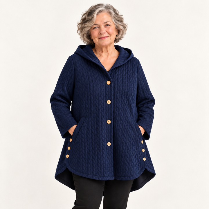 Women's warm lined hooded coat — navy