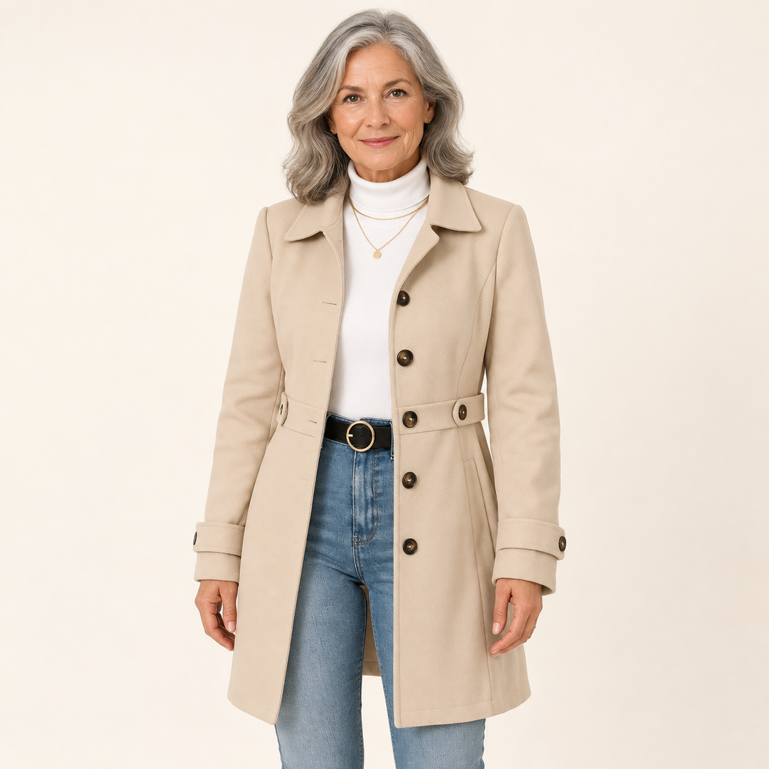 Trench Coat with Adjustable Belt – Champagne – front
