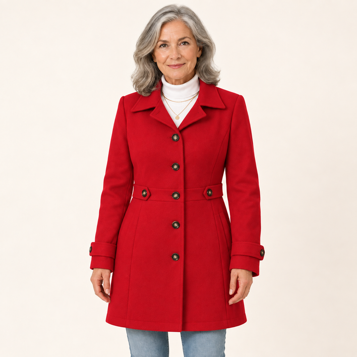 Trench Coat with Adjustable Belt – Red – front