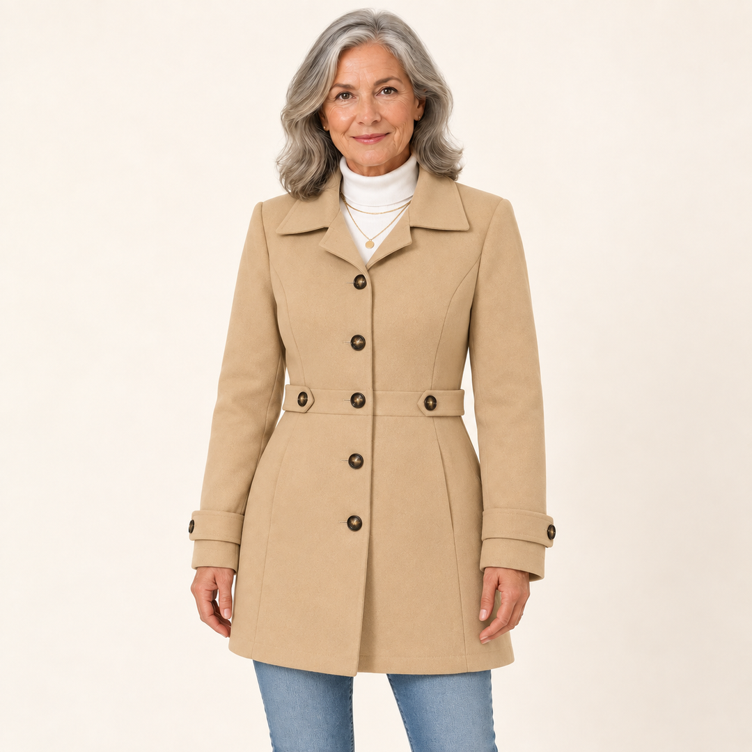 Trench Coat with Adjustable Belt – Khaki – front
