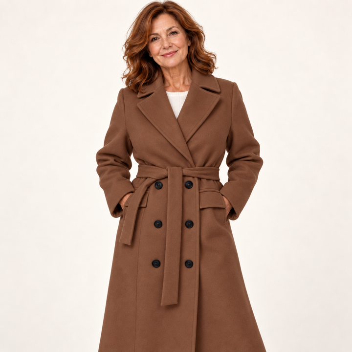 Belted Double Breasted Coat – Brown – front