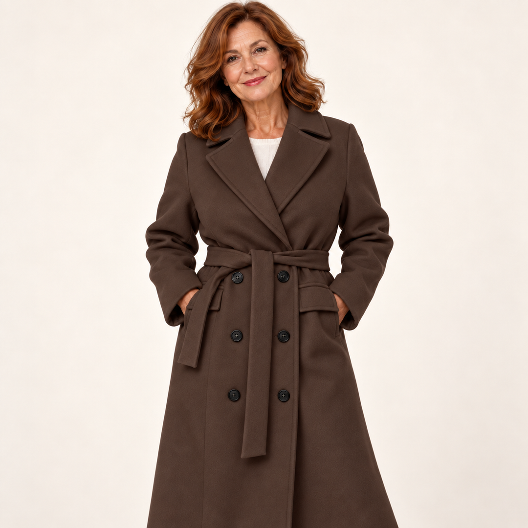 Belted Double Breasted Coat – Chocolate – front