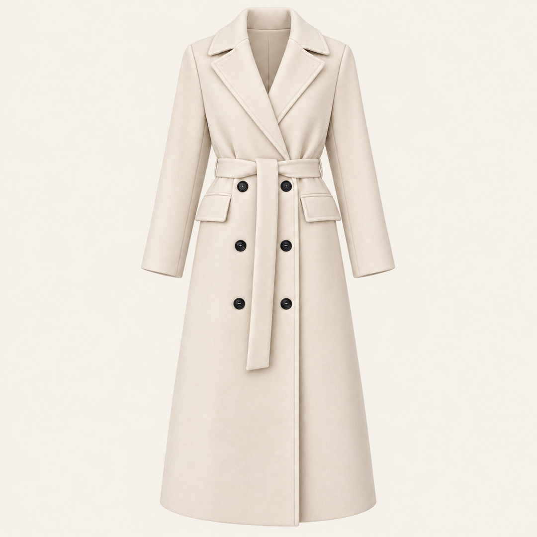 Belted Double Breasted Coat – Beige – product only