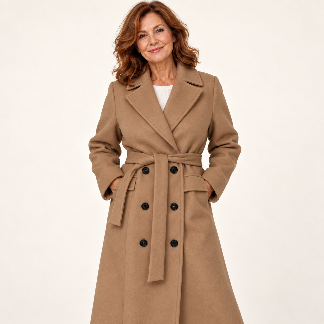 Belted Double Breasted Coat – Khaki – front