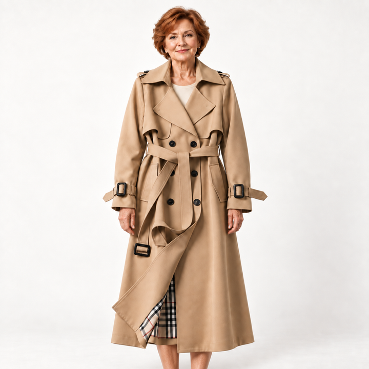 Belted Trench Coat — Brown — front