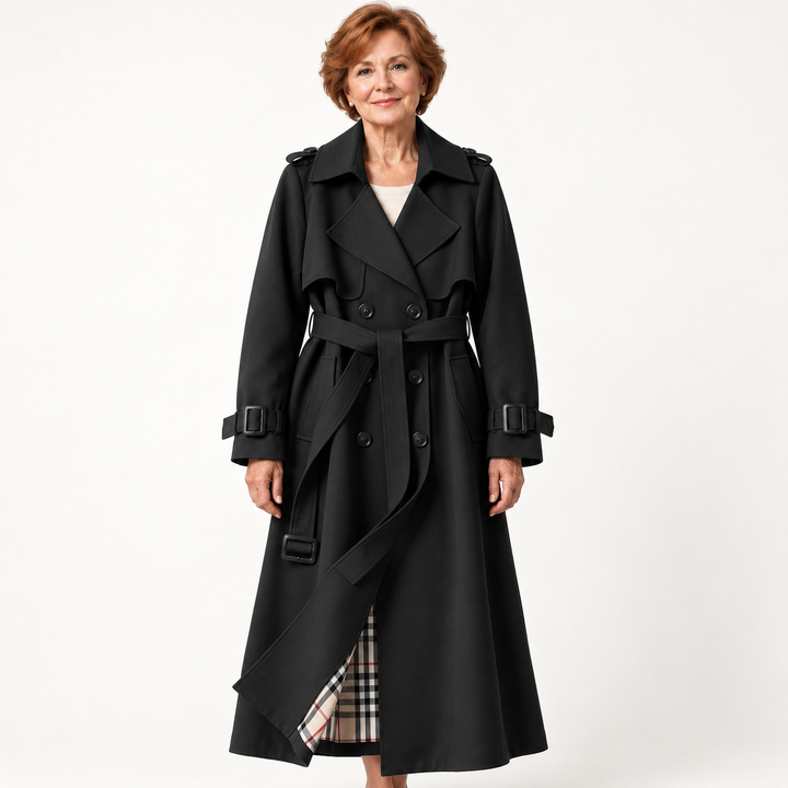 Belted Trench Coat — Black — front