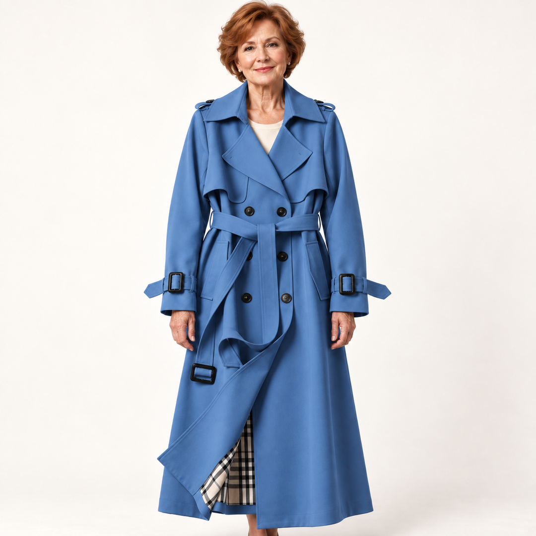Belted Trench Coat — Blue — front