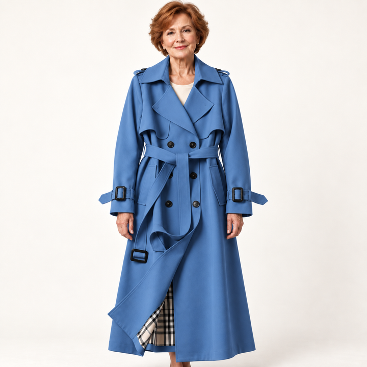 Belted Trench Coat — Blue — front