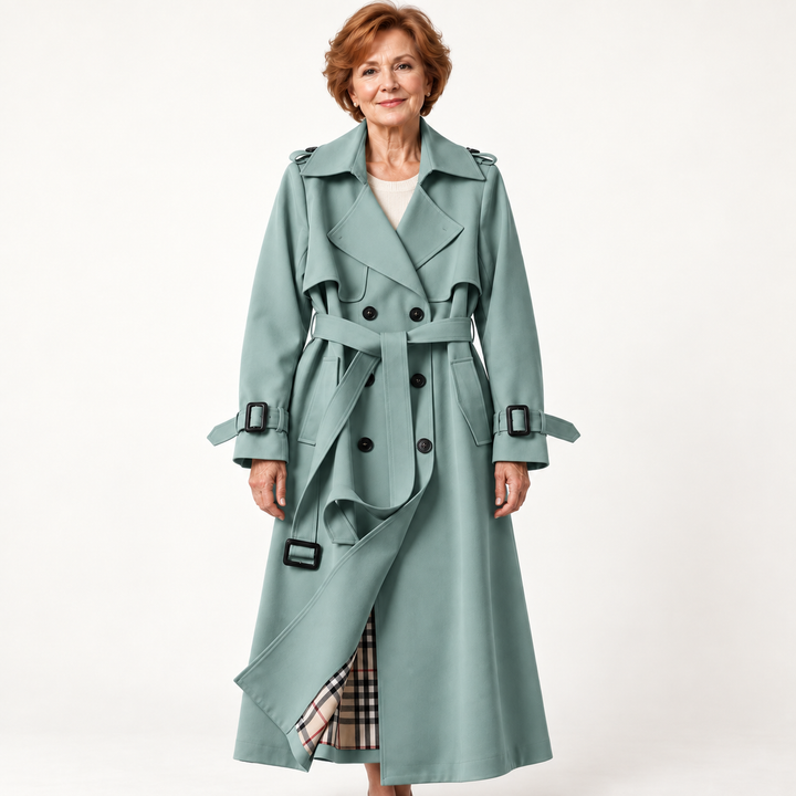 Belted Trench Coat — Green — front