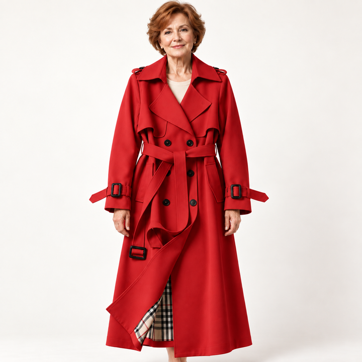 Belted Trench Coat — Red — front