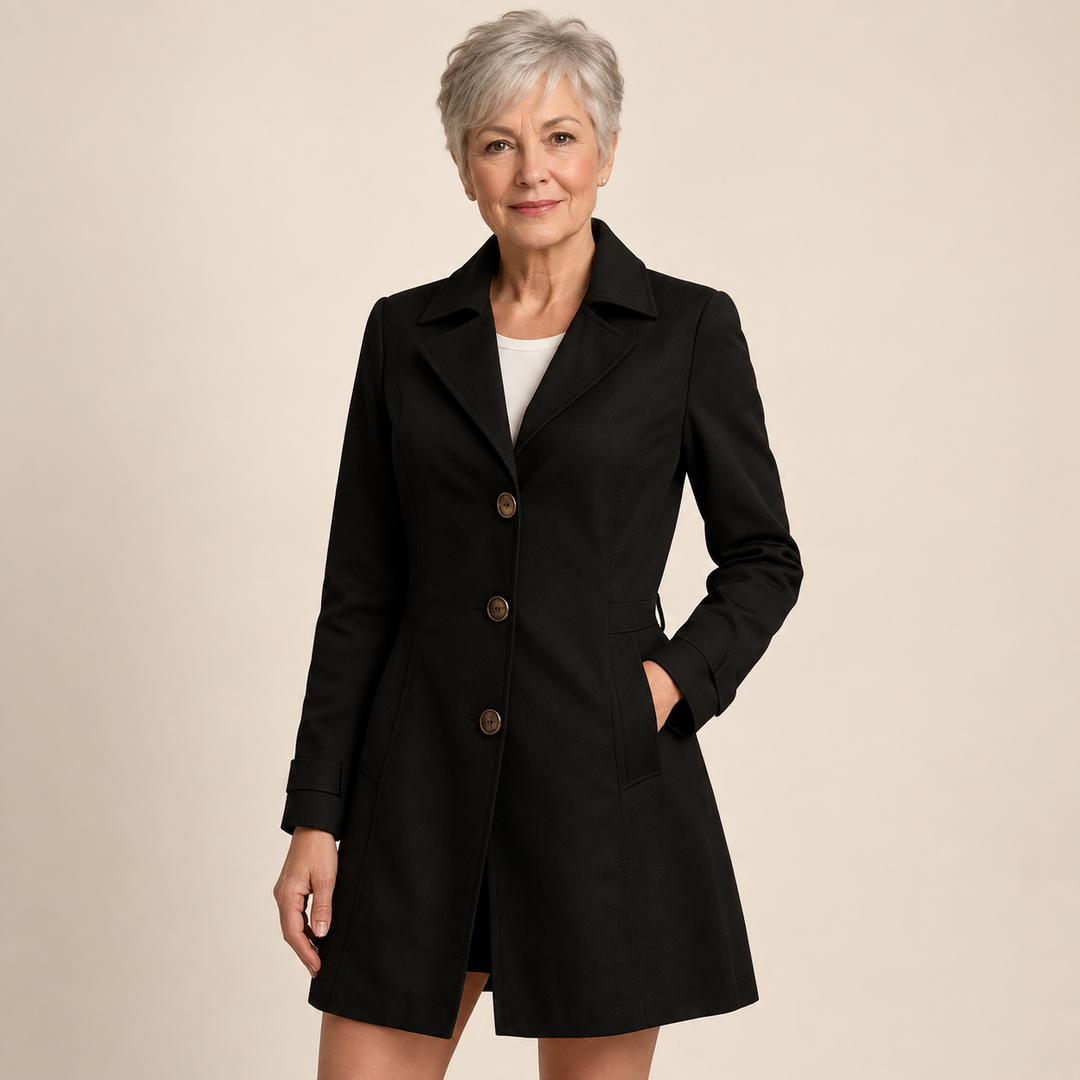 Classic Button Trench Coat – Black – front