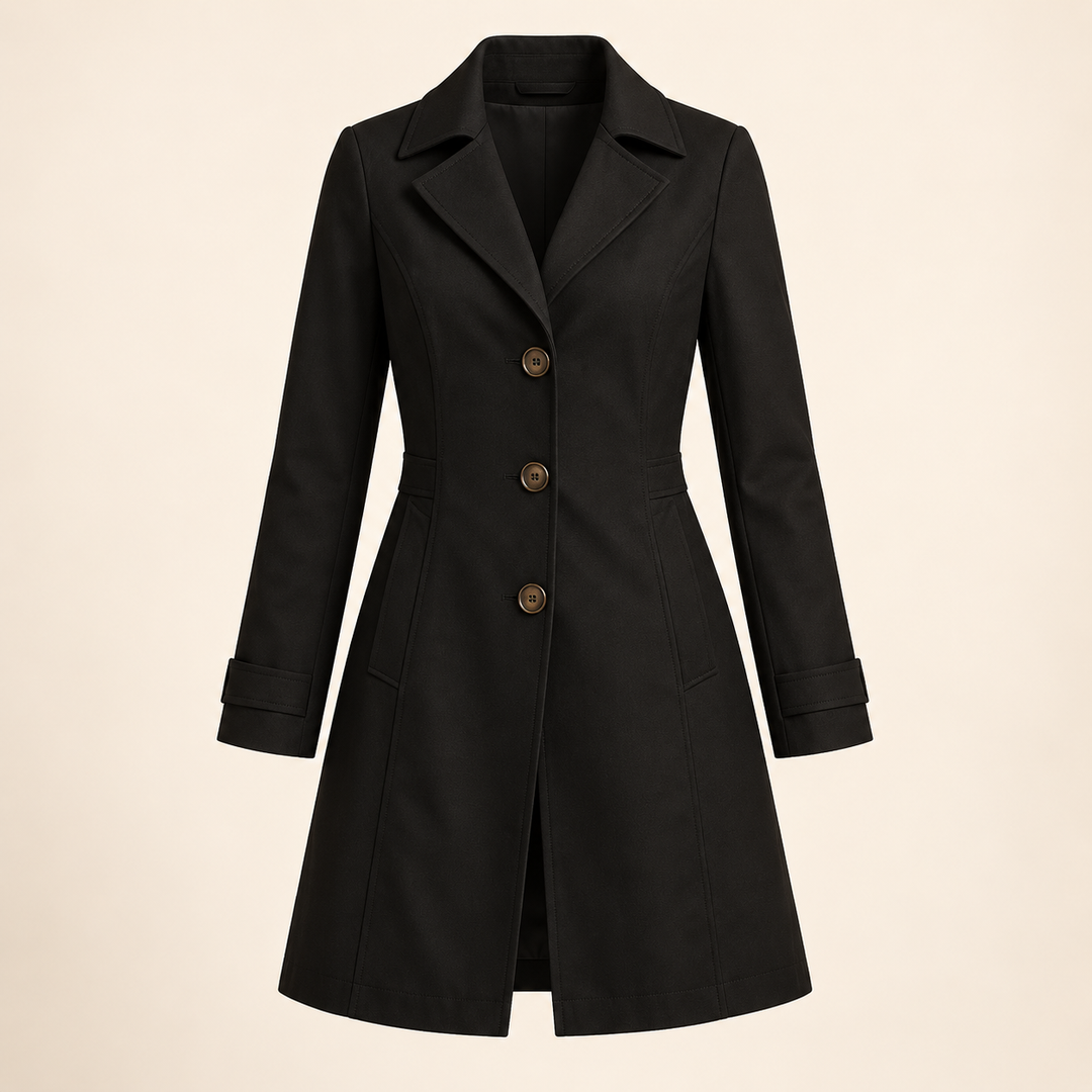 Classic Button Trench Coat – Black – product only